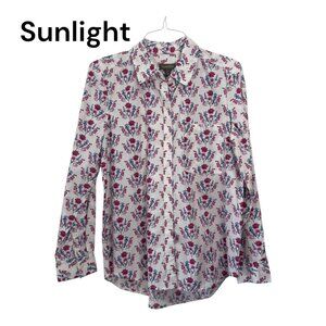 Style & Co Womens White-Pink Floral Button-Up Long Sleeve Shirt SZ Medium Cotton